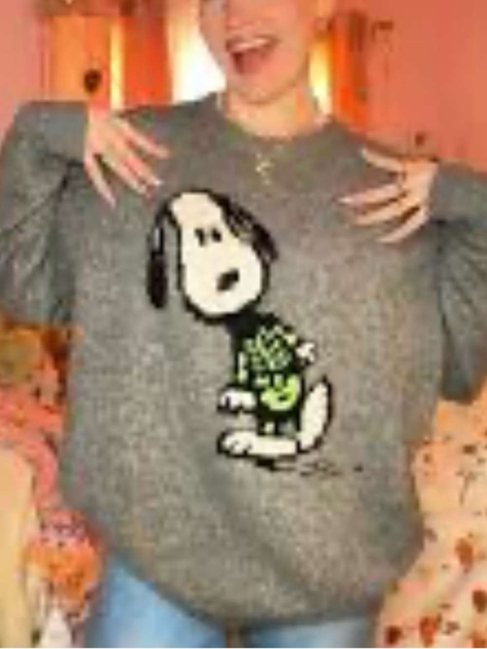 American Eagle Snoopy Halloween Skeleton Oversized Sweater - Picture 2 of 9
